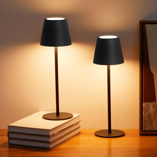 IPARTS EXPERT Lámpara de Mesa LED Inalámbrica Recargable, 2 Piezas Lámpara de Escritorio LED Portátil con Sensor Táctil, Lámpara de Noche para Interiores y Exteriores, Restaurante, Bar Negro