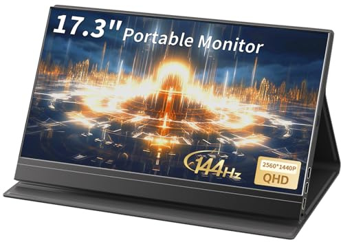 StarXnDa Monitor portatile da 17,3'', 144Hz, 2560 x 1440p, IPS, HDR, 250 CD/m², porta HDMI, USB-C, altoparlanti, VESA, per computer portatile, PC, Mac, Switch, PS5, Xbox