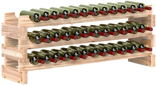 HOMCOM Wooden Wine Rack 3 Tier Shelf for 36 Bottles Shelving Storage Holder