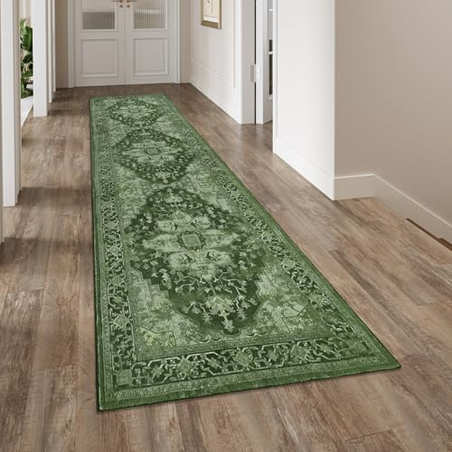 Homcomodar Boho Teppich Läufer Flur 80x300cm rutschfest Küche Läufer Teppiche Waschbar Flur Teppich Läufer für Küche Schlafzimmer Eingang Waschküche(Grün)