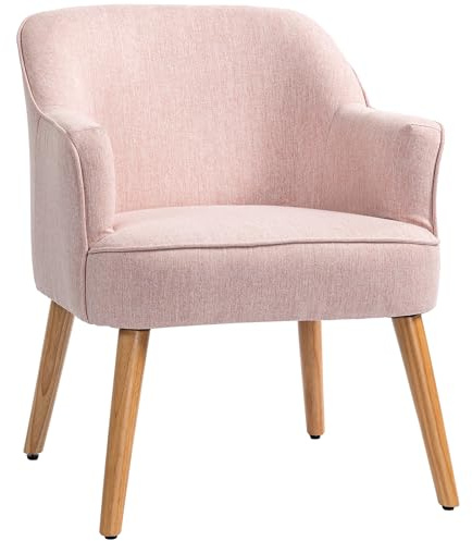 HOMCOM Butaca de Salón Moderna, Sillón Lectura Tapizado en Lino con Patas de Madera, Reposabrazos Acolchado Grueso y Almohadillas Ajustables para Dormitorio, Oficina, Estudio, Carga 120 kg, Rosa
