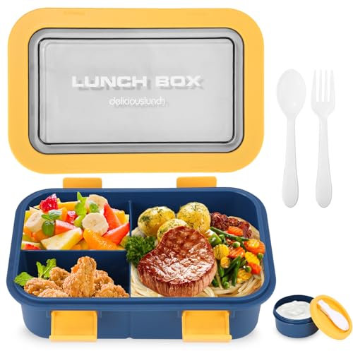 Huifoo Juego de fiambrera, 1250 ml, fiambrera con compartimentos para niños y adultos