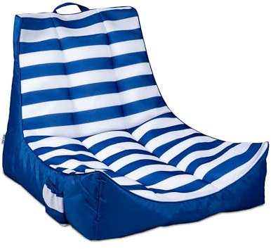 Big Joe Captain's Float No Inflation Needed Pool Lounger, American Nautical Stripe Double Sided Mesh, Quick Draining Fabric, 3 feet