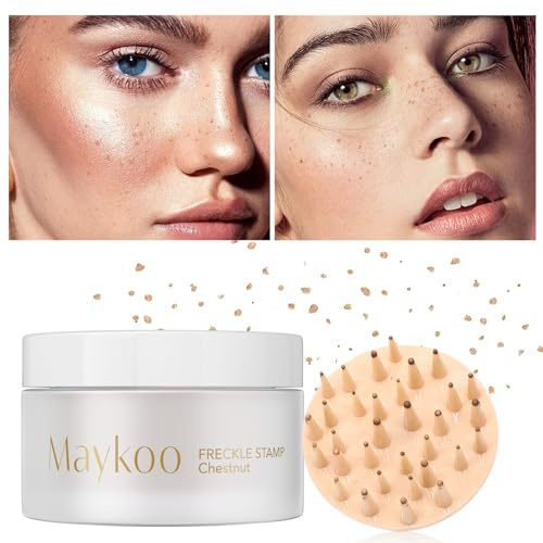 MAYKOO Sommersprossen Stempel Wasserfest, Faux Freckles Stamp, Sommersprosse Makeup mit Pinsel, Luftpolster Fake Freckle Schweißfest Langlebiger für Natürliche Mühelose Sunkissed Make-up 15g(Kastanie)