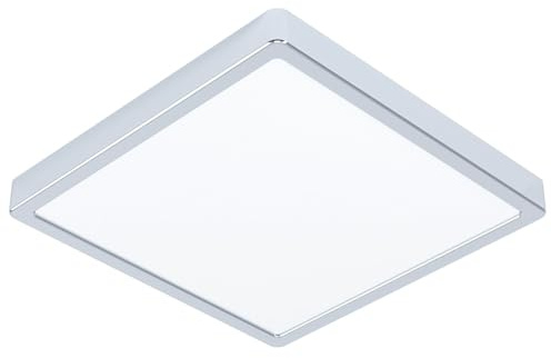 EGLO Fueva 6 LED-taklampa, badrumstaklampa, 29 x 29 cm | förkromat stål och vit plast, badbordslampa, varmvitt till kallt vitt ljus, IP44