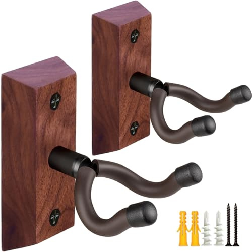 MUSO Lot de 2 supports muraux en bois de noyer noir pour guitare, support mural en forme de U pour guitare acoustique, électrique (noyer noir)