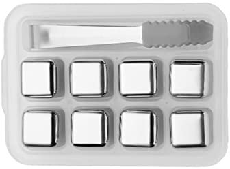 Cubitera de Hielo Los cubitos de hielo de inoxidable y las rocas de piedra fría pueden reutilizar con pinzas para frías y usando un juego de de metal de 8 piezas con una (Silver, One Size)