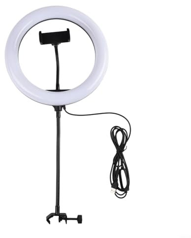 Anneau lumineux pour selfie, avec support de serrage en métal col de cygne, 3 modes de température de couleur, lumière de caméra LED, pour enregistrement vidéo, diffusion en direct (9 cm)