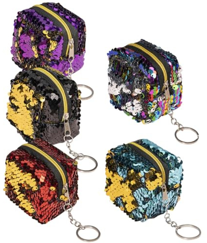 TOPPERFUN 5stücke Mini-geldbörse Mit Pailletten Reißverschluss-Design Für Damen Klein Und Leicht Für Reisen Zur Aufbewahrung Von Kopfhörern Schmuck Und Kleingeld Ei