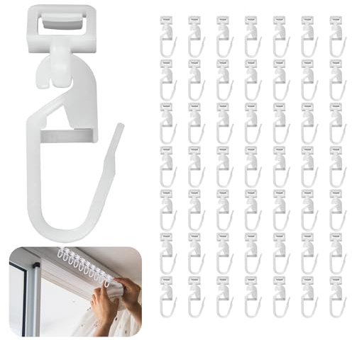 50Pcs Curtain Hooks Plastic for Caravan, 34mm White Shower Curtain Hooks Universal Replacement Curtain Gliders Smooth PVC Pulley for Bathroom Swift Motorhome Window Door
