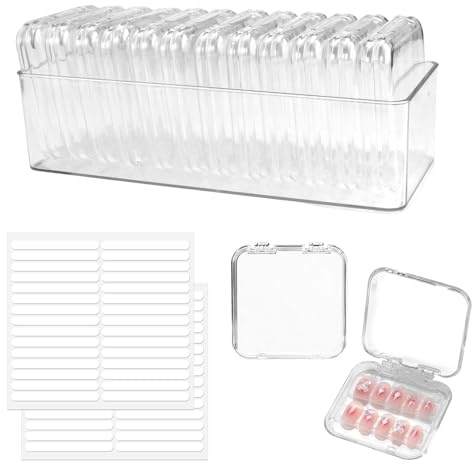 12-delad uppsättning nagelspetsar, displayförvaringslåda, pärlorganisatör, 8,5 x 8,5 cm, tryck på nagelförvaringslåda innehåller 60 dubbelsidiga självhäftande remsor och en stor displaylåda designad