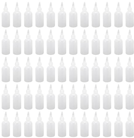 BAFOVY 60PCS Bottiglie di Plastica da 100ml con Scala, Bottiglie Dispensatori Vuote per Condimenti con Tappo a Beccuccio per Olio da Cucina, Vernice, Colla, Artigianato