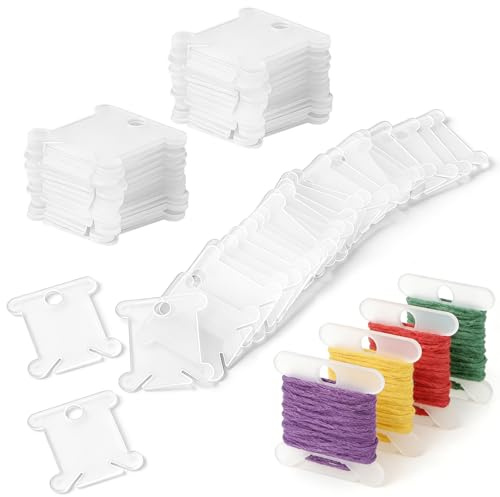 300 Stück Plastik Stickgarn Spulen Stickgarn Karten,Kreuzstich Stickerei | Thread Karten Bobbins Thread Card Floss Bobbins für DIY Craft Sewing Storage Transparent