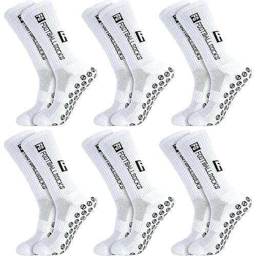 kelav Calze Calcio Antiscivolo Uomo 6 Pairs, Traspiranti Calzini Antiscivolo Calcio Bianco, Grip Socks Football per Ciclismo Tennis Running