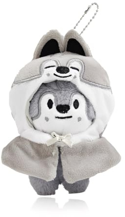 AYVRUOP 13 CM Stay Porte-clés en Peluche,SKZoo Porte-clés mignon porte-clés Pendentif,Avec Capuche Amovible,SKZoo Pendentif Mignon,porte-clés en peluche Stay série pour les fans(Wolf)