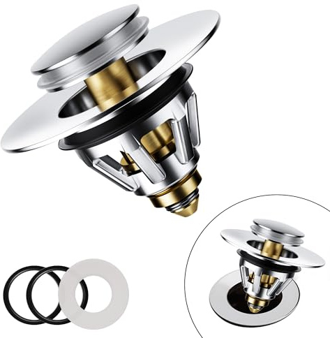 dothnix Waschbeckenstöpsel, Universal Pop-Up Abflussstopfen für Waschbecken, mit Messing Bounce Core & Anti-Verstopfungssieb, Push-Type Ablaufgarnitur für 34-45 mm Abflusslöcher