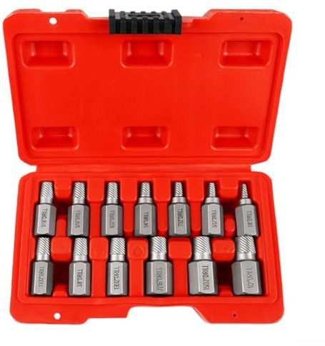 Kit de extractores de tornillos para tornillos oxidados para pernos rotos, tornillos, tuercas con tamaños marcados para una selección rápida en trabajos de garaje y construcción de automóviles
