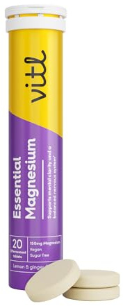 Vitl Essential Magnesium Effervescent Tablets | Supports Better Sleep, Calmness and Recovery | Magnesium Citrate Supplement for Mental Clarity & Nervous System Balance | Lemon & Ginger (20 Tablets)