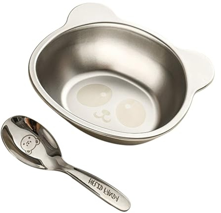Teller aus Edelstahl – Lustige Reisschale in Tierform, 450 ml, glatte und sichere Kanten, leichtes Design, Servierschüssel mit Löffel | Home Catering Camping Reise