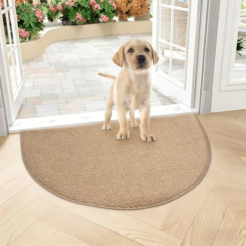 Halbrund Schmutzfangmatte Innen, Rutschfest Fußmatte Innen Außen Schmutzmatte Waschbar Sauberlaufmatte Türmatte Polyester Eingangsteppich Fussmatte eingangsmatte für Eingang Haustür (brown, 70x100)