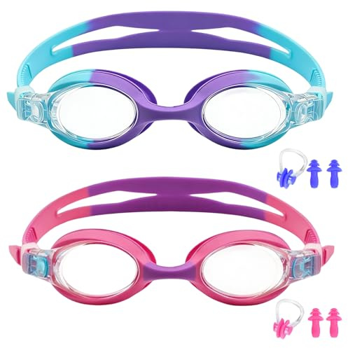 JSTHHTT 2 piezas gafas de natación para niños, gafas natación para niños, a prueba de fugas y antivaho y visión clara, gafas de natación de 3 a 12 años