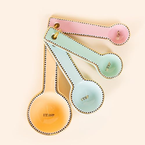 Yvonne Ellen Ceramic Pastel Measuring Spoons Set of 4 – Kitchen Measuring Spoon Set, Teaspoon & Tablespoon Measuring Scoops for Baking and Cooking