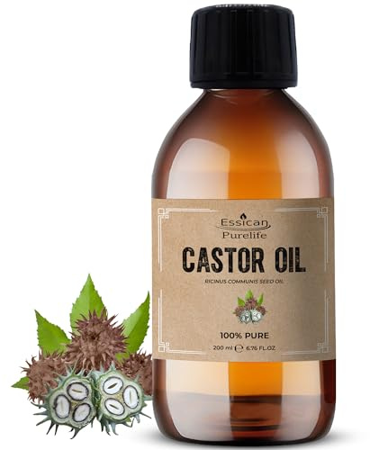 Essican Purelife Pure Castor Oil for Eyelashes 200ml, Fresh & Cold Pressed Castor Oil for Hair Growth, Skin Hydration, Eyebrow Oils Enhancement - Ideal for Body, Beard & Nails, Cruelty-Free