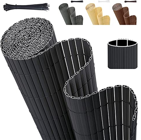 Sekey PVC Sichtschutzmatte Stabiler Sichtschutzzaun mit Kabelbindern, Wetterfest Sichtschutz für Balkon Garten Terrasse, Innen Verstärkte Lamellen, Kratzfest Oberfläche, 90 x 300 cm, Anthrazit
