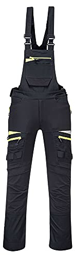 Portwest DX441 DX4 Work Bib and Brace 2 Side Zip Pockets Machine Washable | Black, Medium, EN 14404, UPF 40+, Slim Fit, 93% Polyester, 4-Way Stretch Fabric, Reinforced Panels, Secure Storage, Workwear