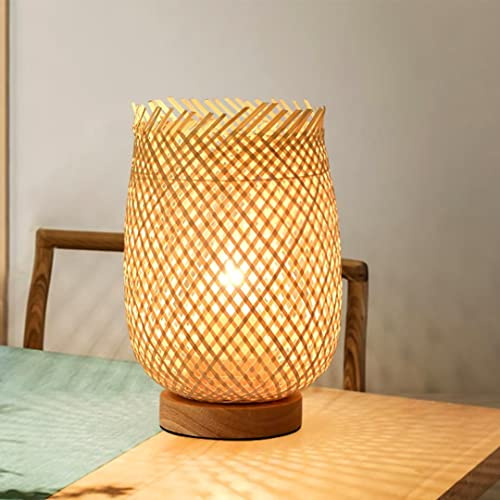 GUANSHAN Lampada da tavolo con lanterna in bambù intrecciata Lampada da comodino Lampada da tavolo a luce decorativa Zen Lampada da tavolo in tessuto di bambù per camera da letto