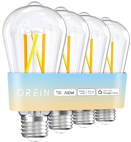 OREiN Smart Edison Light Bulbs, 2.4 Ghz Wi-Fi ST19(58) Vintage Light Bulbs E26, 800LM Dimmable via app, 2700-6500K Tunable, Smart LED Filament Bulb Works with Alexa/Google Home, 60W Equivalent 4Pack
