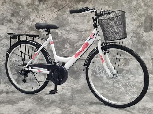 Generisch 26 Zoll Damencityrad SAFIRO 21-Gang Schaltung, Gepäckträger, Korb 2608-weiß AB 155 cm KÖRPERGRÖSSE GEEIGNET