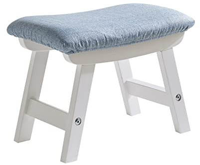 Aibiju Reposapiés de Madera, Taburete otomano Acolchado con Funda extraíble, 4 Patas de Haya, Adecuado para Dormitorio, Sala de Estar y Cocina, (Pata Blanca + cojín Azul), YDEU-1357
