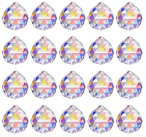 MerryNine 30mm 20pack Kristallkugel Prisma Sonnenscheinfänger Regenbogen Anhänger Maker, hängende Kristalle Prismen für Fenster, für Feng Shui, für Geschenk (AB Farbe)