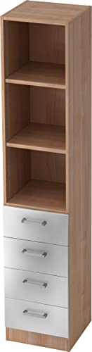 bümö Office Aktenschrank Regal mit Schubladen, Büroschrank schmal aus FSC-Holz, 40cm breit in Nussbaum/Silber - Aktenregal & Schubladenschrank mit Chromgriffen, Büro Möbel Schrank System