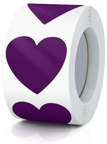 Aufkleber Herz Lila Selbstklebende Herzform Etiketten Rolle 38mm klein Farbkodierung Heart Sticker für Hochzeiten Scrapbooking Geschenke Valentinstag 500 Stück