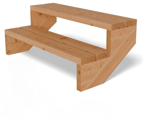 Gartenwelt Riegelsberger Terrassentreppe 2 Stufen Breite 95 cm Höhe 38 cm | Außentreppe aus Lärche natur für Terrasse & Garten | Komplett-Set mit Wangen, Bohlen & Edelstahlschrauben