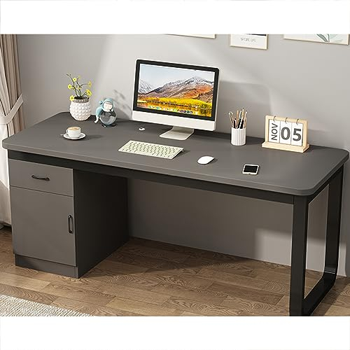 KAZUP Moderner Schreibtisch mit Schubladen und Schrank, Heimbüro, Computertisch, Schreibtisch, Arbeitszimmer, mit stabilem Metallrahmen (47 Zoll, grau)