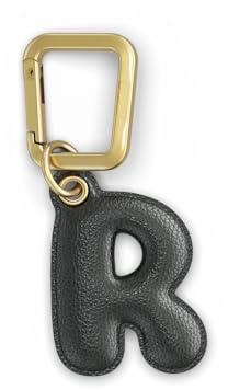UNTAGS - Charm Buchstabe R - Material mit Ledereffekt - Inklusive Goldener Metallschnalle - Schwarz