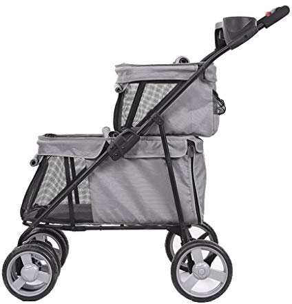 Doppelschichtiger Haustier-Kinderwagen für kleine, mittelgroße Hunde und Katzen, 4 Räder, Heimtierbedarf, faltbarer Hundebuggy, Reisen, Outdoor, Strand, Hundefahrradanhänger