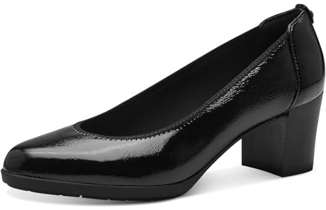 Tamaris Damen Pumps Leder Trichterabsatz bequem; Black PATENT, EU 39