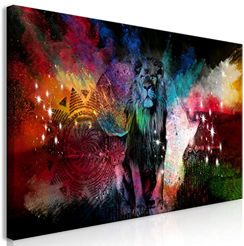 murando - Handart Bilder auf Leinwand 80x40 cm moderne handbelmalte Wandbilder XXL Mehrteilige Wanddekoration 1 Teilige Leinwandbilder Wohnzimmer Design Wand Bild Natur Tiere Löwe Afrika