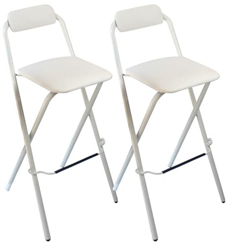 Sgabello Alto Pieghevole, Sgabelli Bar, Sedie Pieghevoli da Interno, Sgabello Alto Pieghevole con Schienale, Sedie Pieghevoli, Sala Giochi Ricreativi (Color : White 2pcs, Size : 70cm/28in)