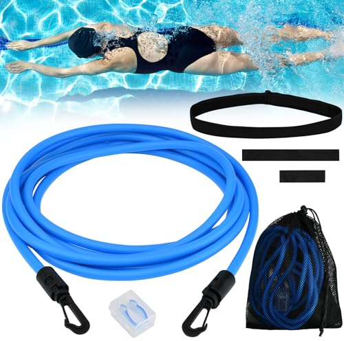 SLTAXAR Schwimmgurt für Pool 4M Länge Einnstellbare Schwimmwiderstand Gürtel Schwimmhilfe Nasenklammer Schwimmtrainer Gurt Schwimm Trainingsgürtel Schwimm Gurt Pool Schwimmgürtel für Kinder Erwachsene