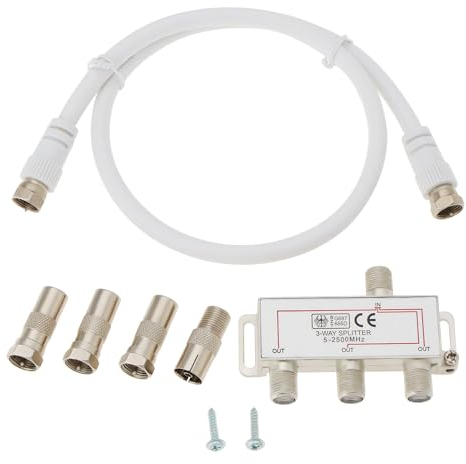 SG Store 1 Set 3 Way Antenna Distributor Set TV Splitter Cable Coaxial Cable Splitter for TV DVB-T2 DVBC F Socket Doaxial Box Television CATV Satellites