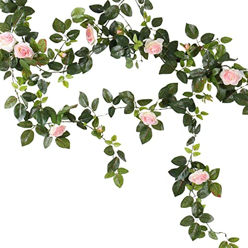 NeaxgeandX Künstliche Rosenreben Rosenrebe für Babyparty Dekorationen Hellrosa 140cm