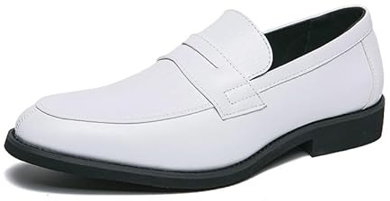 Kanggrei Hommes Deux Tons Penny Mocassins sans Lacet Robe Patchwork en Cuir PU Chaussures Formelles Tirer sur Classique décontracté Affaires Oxford Chaussures(Color:Blanc,Size:43 EU)