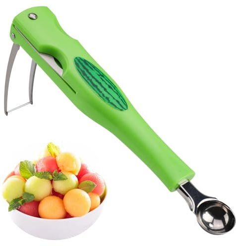 Cortador de Sandía, 3 en 1 Juego de Pala para Melón Cortador de Frutas Multifuncional Cuchillo para Recoger Frutas Herramienta para Cortar Sandía para Utensilios de Cocina (Verde)
