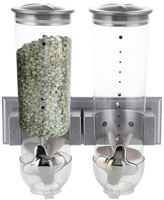 Dispensador de productos secos montado en la pared, triple dispensador de productos secos, contenedor de pared para cereales triple, recipiente de almacenamiento de cereales de pared para granola
