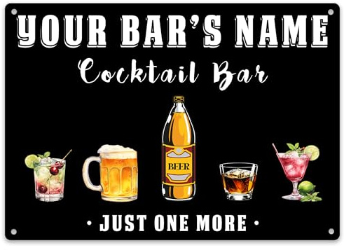 Custom Cocktail Bar Metal Sign Funny Just One More Sober Beer Wine Pub Garden Plaque, Large, White